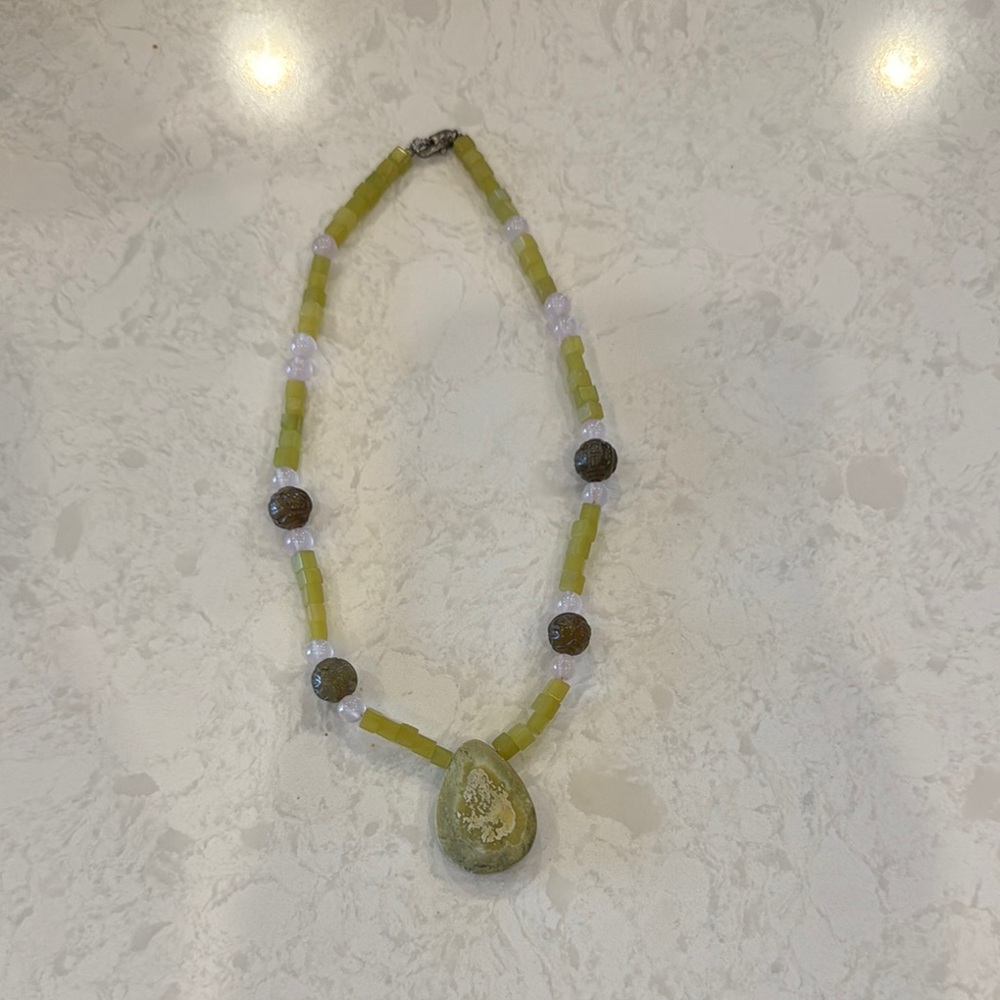 Elegant Green and White Beaded Necklace
